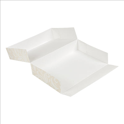 BOÎTES CATERING, PLATE 'THEPACK DAMASCO' 250 G/M2 19x28x6 CM BLANC CARTON ONDULÉ NANO-MICRO (100 UNITÉS)
