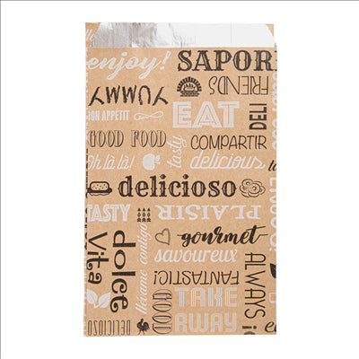 SACHETS INGRAISSABLES POUR BURGER 'PAROLE' 40+20 G/M2 14+7x22 CM MARRON KRAFT + ALUMINIUM (500 UNITÉS)