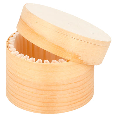 MINI BOÎTES CYLINDRIQUES + CARTON ET CAPSULE Ø 5x3,5 CM NATUREL BOIS (200 UNITÉS)