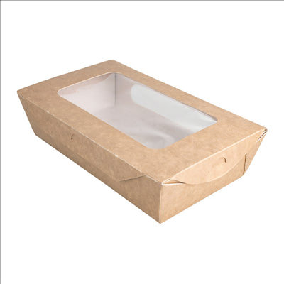 BOÎTES AVEC FENÊTRE POUR SALADE 900 ML - 30 oz 391 G/M2 + PE 20x12x5 CM MARRON CARTON (200 UNITÉS)