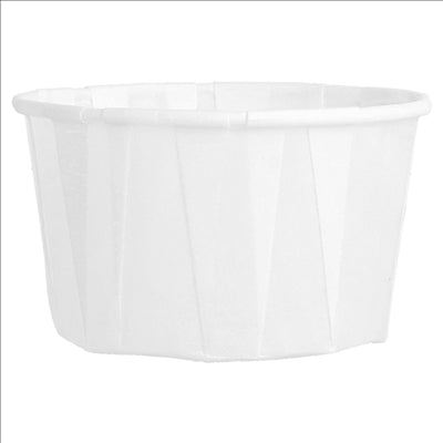 POTS TRAITEUR PAPIER PLISSÉ 90 ML (3 oz) 80 G/M2 Ø6,5/4,9x3,8 CM BLANC PARCH.INGRAISSABLE (1000 UNITÉS)