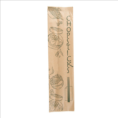BAGUETTES CHINOISES EN SACHET KRAFT 20 CM NATUREL BAMBOU (100 UNITÉS)