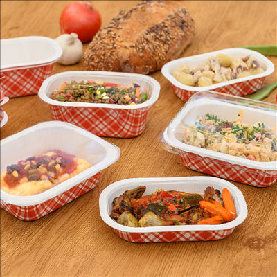 BARQUETTES THERMO FIXANTES GN1/8 'VICHY' 505 ML 360 G/M2 + 25G/M2 PET 16,1x12,9x4,3 CM BLANC CARTON (720 UNITÉS)