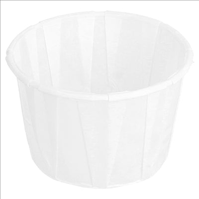 POTS TRAITEUR PAPIER PLISSÉ 60 ML (2 oz) 80 G/M2 Ø5,5/3,9x3,5 CM BLANC PARCH.INGRAISSABLE (1000 UNITÉS)