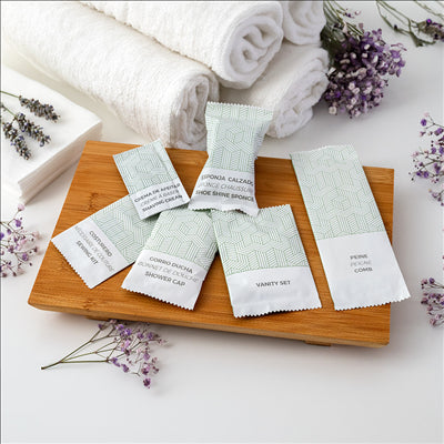 BONNETS DOUCHE EN SACHETS BLANC 'THERAPY' 6X10,5 CM BLANC PE (250 UNITÉS)