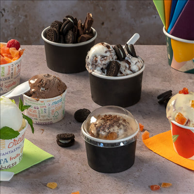 POTS À GLACES 120 ML 210 + 18PE G/M2 Ø 7,7x4,7 CM NOIR CARTON (2000 UNITÉS)