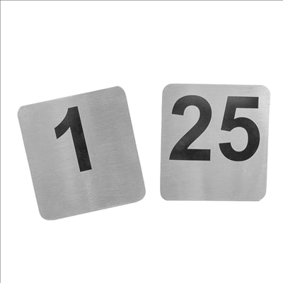 NUMÉROS DE TABLE DU 1 AU 25 9,5x8,8 CM ARGENTE INOX (1 UNITÉ)