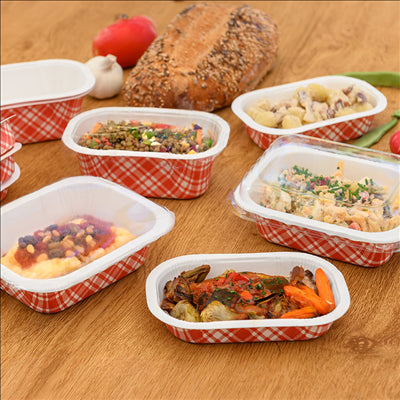 BARQUETTES THERMO FIXANTES 'VICHY' 480 ML 390 G/M2 + 25G/M2 PET 16x10x5,5 CM BLANC CARTON (1000 UNITÉS)