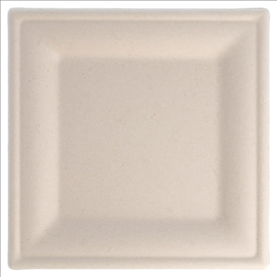 ASSIETTES CARRÉES 'BIONIC' 20x20x1 CM NATUREL BAGASSE (500 UNITÉS)