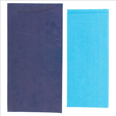 SACS COUVERTS + SERVIETTE 'JUST IN TIME' 80 + 10PE G/M2 11,2x22,5 CM BLEU KRAFT VERGÉ (400 UNITÉS)