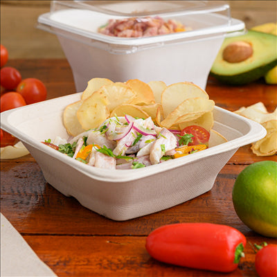 BOLS CARRÉS 'BIONIC' 700 ML 18x18x6 CM NATUREL BAGASSE (400 UNITÉS)