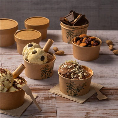 POTS À GLACES 'FEEL GREEN' 150 ML 250 + 18 PE G/M2 Ø8,5x4,5 CM MARRON CARTON (2000 UNITÉS)