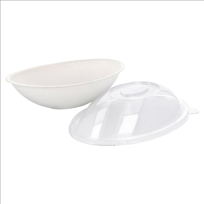 BOLS OVALES + COUVERCLES 'BIONIC' 22x13,5x5,5+4,5 CM BLANC BAGASSE (100 UNITÉS)