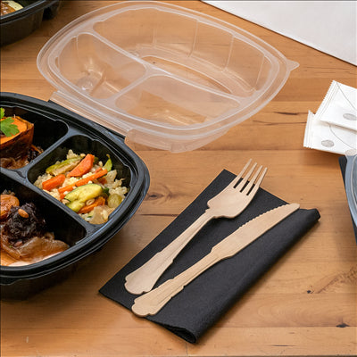 SET 4/1 FOURCHETTE, COUTEAU, CUILLÈRE, SERVIETTE 'CLASSIC' 20 CM NATUREL BOIS (100 UNITÉS)