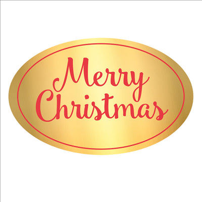 1000 U. ETIQUETTE "MERRY CHRISTMAS"  5,5x3,5 CM DORE ADHESIF (1 UNITÉ)