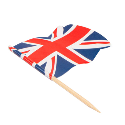 PETITS DRAPEAUX "U.K" 4x3/6,5 CM ASSORTI BOIS (144 UNITÉS)