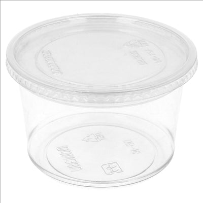 POTS TRAITEUR + COUVERCLES 375 ML Ø11,7x6,1 CM TRANSPARENT PET (250 UNITÉS)