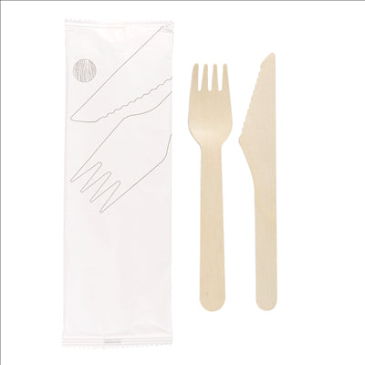 SET 2/1 FOURCHETTE, COUTEAU 'MAKAN' 16 CM NATUREL BOIS (100 UNITÉS)