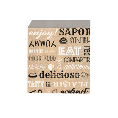 PAPIER INGRAISSABLE OUVERT 2 CÔTÉS FAST FOOD 'PAROLE' 40+20 G/M2 16x16,5 CM MARRON KRAFT + ALUMINIUM (500 UNITÉS)