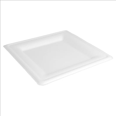 ASSIETTES CARRÉES 'BIONIC' 20x20x1,5 CM BLANC BAGASSE (500 UNITÉS)
