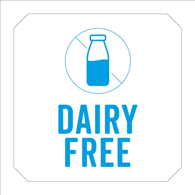 1000 U. ÉTIQUETTES ADHESIVES "DAIRY FREE" 2,5x2,5 CM BLANC ADHESIF (1 UNITÉ)
