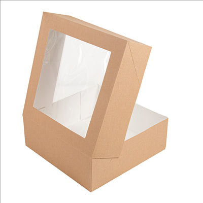 BOÎTES PÂTISSERIES AVEC FENÊTRE 'THEPACK' 240 G/M2 + OPP 28x28x10 CM NATUREL CARTON ONDULÉ NANO-MICRO (100 UNITÉS)