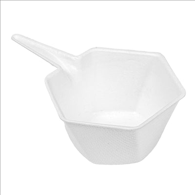 RÉCIPIENTS HEXAGONALES 'BIONIC' 5,5x3 CM BLANC BAGASSE (1000 UNITÉS)