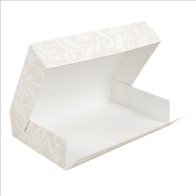 BOÎTES CATERING, PLATE 'THEPACK DAMASCO' 250 G/M2 19x28x6 CM BLANC CARTON ONDULÉ NANO-MICRO (100 UNITÉS)