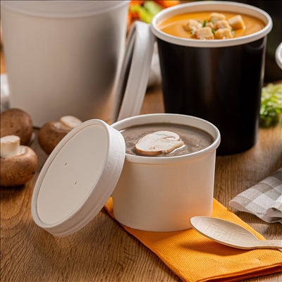 RÉCIPIENTS + COUVERCLES 240 ML - 8 oz 300 + 18 PE G/M2 Ø9/7,5x6 CM BLANC CARTON (250 UNITÉS)