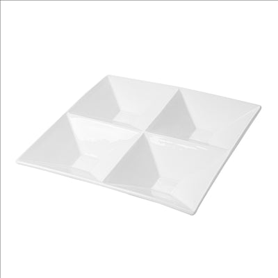 ASSIETTES CARRÉES 4 COMPARTIMENTS 29x29 CM BLANC PORCELAINE (6 UNITÉS)