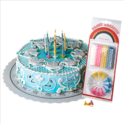 24 U. BOUGIES ANNIVERSAIRE + 12 SUPPORTS 8 CM ASSORTI CIRE (24 UNITÉS)