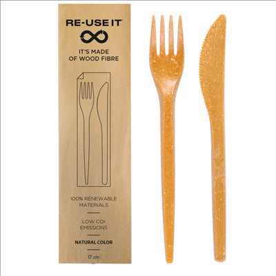 SET 2/1 FOURCHETTE, COUTEAU 17 CM NATUREL FIBRE DE BOIS (300 UNITÉS)