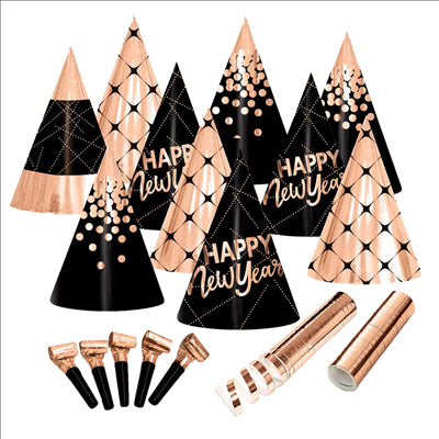 ASSORTIMENT COTILLON 10 PERSONNES  22x13x27 CM OR ROSE/NOIR CARTON (1 UNITÉ)
