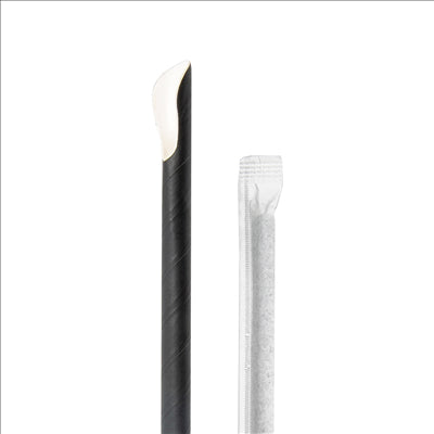 PAILLES AVEC CUILLÈRE SOUS SACHETS 'PAPER' Ø0,8x21 CM NOIR PAPIER (1000 UNITÉS)