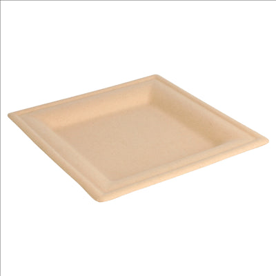 ASSIETTES CARRÉES 'BIONIC' 16x16x1 CM NATUREL BAGASSE (1000 UNITÉS)