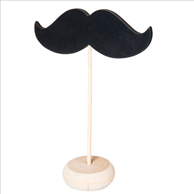 3 U. MINI ARDOISES FORME MOUSTACHE + PIÉDESTAL 11,4x4,5x10 CM NOIR BOIS (12 UNITÉS)