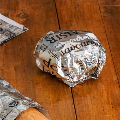 PAPIER INGRAISSABLE BASKET 'PAROLE' 35+20 G/M2 31x31 CM ARGENTE PARCHEMIN + ALUMINIUM (1000 UNITÉS)