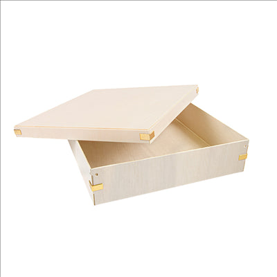 PLATEAUX RECTANGULAIRES AVEC COUVERCLE 'WOOD' 26x26x6,2 CM NATUREL BOIS (10 UNITÉS)