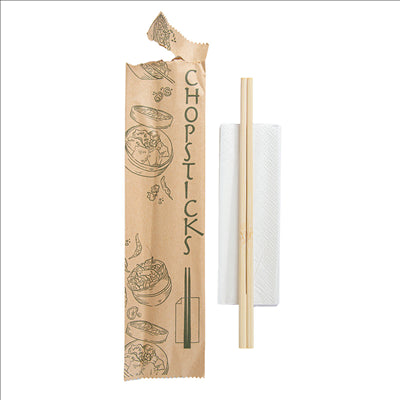 BAGUETTES CHINOISES EN SACHET KRAFT 20 CM NATUREL BAMBOU (100 UNITÉS)