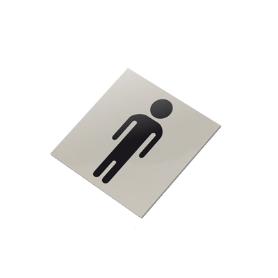 PLAQUE AUTO-ADHESIVE - MESSIEURS "W.C." 12,5x12,5 CM ARGENTE INOX (1 UNITÉ)