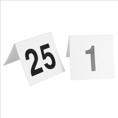 NUMÉROS DE TABLE DU 1 AU 25 5x3,6 CM BLANC PVC (1 UNITÉ)