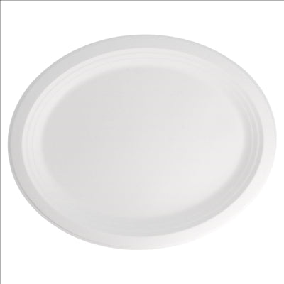 ASSIETTES OVALES 'BIONIC' 32x25,5x2,1 CM BLANC BAGASSE (500 UNITÉS)