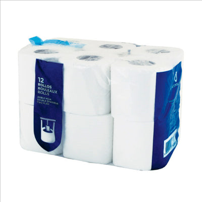 12 U. ROULEAUX HYGIÉNIQUES 2 PLIS 2x17 G/M2 9 CM (h) x 23 M BLANC CELLULOSE (9 UNITÉS)
