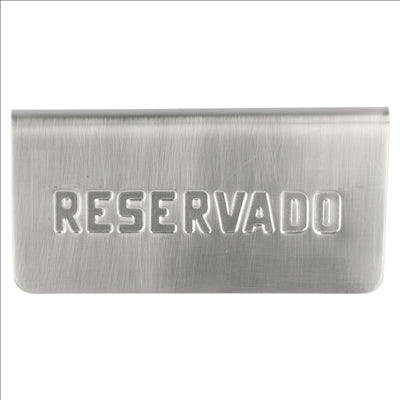 PLAQUE DE TABLE "RESERVADO" 12x5,4x5,9 CM ARGENTE INOX (1 UNITÉ)