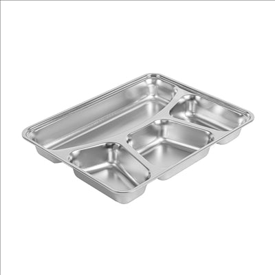 PLATEAU AVEC 4 COMPARTIMENTS + COUVERCLE 'ARTINOX' 28x22x4 CM ARGENTE INOX (6 UNITÉS)