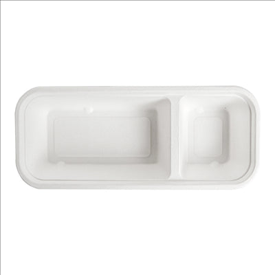 PLATEAUX 2 COMPART 'BIONIC' 500 ML 22,5x9,6x4,3 CM BLANC BAGASSE (600 UNITÉS)