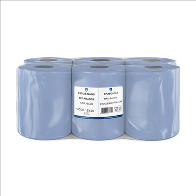 ESSUIE-MAINS "MAXI BARRIL" ECOLABEL 2 PLIS - 365 FEUILLES 20 G/M2 Ø 20x21,6 CM BLEU OUATE (6 UNITÉS)