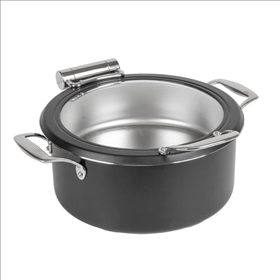 CHAFING DISH ROND AVEC FENÊTRE 4 L Ø 28x38,2x16,8 CM NOIR INOX + CRISTAL (1 UNITÉ)