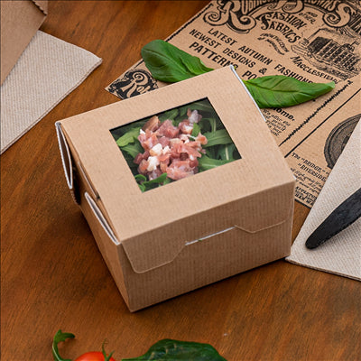 BOÎTES AVEC FENÊTRE 'THEPACK' 300 ML 220 G/M2 + OPP 8x7,5x5,5 CM NATUREL CARTON ONDULÉ NANO-MICRO (600 UNITÉS)