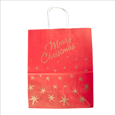 SACS SOS AVEC ANSES 'MERRY CHRISTMAS' 80 G/M2 20+10x29 CM ROUGE CELLULOSE (250 UNITÉS)